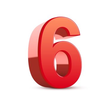 3d shiny red number 6 on white background
