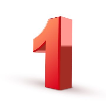 3d shiny red number 1 on white background